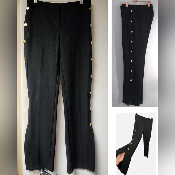 Ann Taylor Black Trousers Military Gold Side Buttons Size 4 - Picture 1 of 16